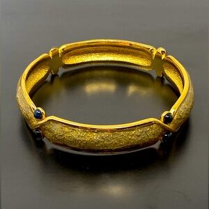 BALENCIAGA Paris Gold Tone Enamel Metal Cuff Bracelet w/ Black Stones